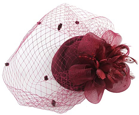 COSFAN Fascinators Hut,50s Women's Feather Headband,Flower Mesh Face Veil Feather Hair Clip,Hair Accessories for Cocktail Tea Party Masquerade