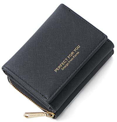 ANYWN Geldbörse Damen klein, Geldbeutel Damen klein, kleines Portemonnaie mit Große Kapazität, Elegante Geldbeutel mit Großes Münzfach Schwarz