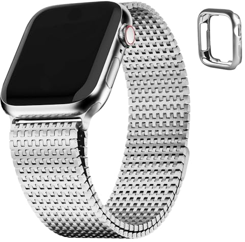 Fullmosa Bracelet Compatible avec Apple Watch 40mm 41mm 38mm, Bracelet de Remplacement en Acier Inoxydable pour iWatch SE 3/2/1 Series 9 8 7 6 5 4 3 2 1, Argent