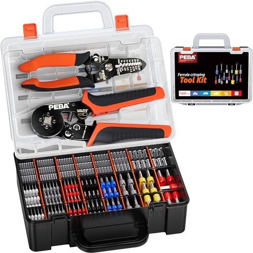 PEBA Ferrule Crimping Tool Kit, Square Pliers 0.25-10 mm², 24 Sizes Ferrules & Wire Stripper for Electrical Wiring/DIY Terminals | Self-Adjusting Ratchet Crimper - Copper Ferrule Kit