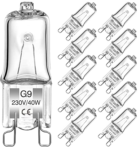 Bonnov G9 Halogen Leuchtmittel, 40W 230V Halogenlampen, Warmweiß 2700K, 500LM Dimmbar Klare Kapsel Glühbirnen für Backofenlampe Mikrowellen Herd Deckenleuchten, 10 Stück