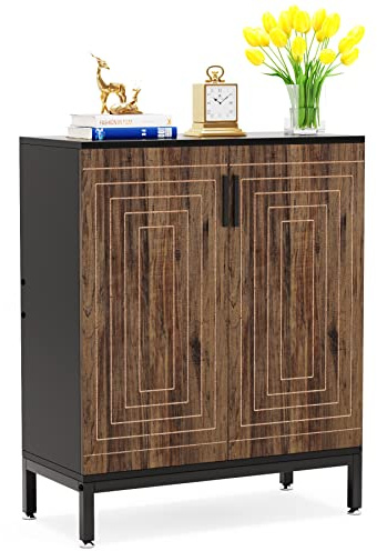 LITTLE TREE Shoe Cabinet with Doors, 20 Pairs Entryway Shoe Storage Cabinet Modern Storage Organizer for Closet, Living Room, Bedroom (Brown/Black)