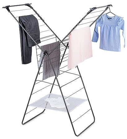 Minky Premium Sure Grip X-Tra Wing Clothes Airer Indoor and Outdoor Clothes Dryer | Multi-Positional Arms | Clothes Drying Rack for Longer Items | 24m Drying Space | Grey