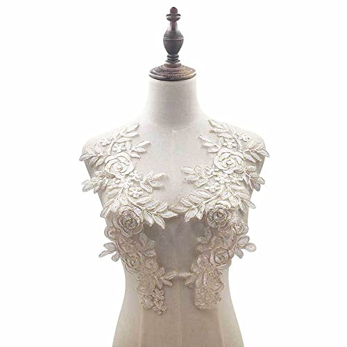 Wambere 1 Paar Blumen Spitze Nähen Applikation Kragen Applikation,Spitzenapplikation Blumenstickerei Patch DIY Handwerk Ausschnitt Nähen Stickerei Patches Zubehör für Cheongsam Kleidung Kleid,Gold