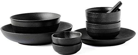 Plato llano de cerámica Platos llanos de porcelana Juego de vajilla negra, Ensaladeras aptas para lavavajillas de cerámica para el hogar, Ensalada, Cereal, Sopa, Microondas y Dis ()