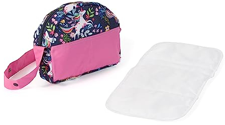 Bayer Chic 2000 - Wickeltasche für Puppen, Puppenwickeltasche, Puppenzubehör, Puppentasche, Einhorn, Navy-pink, 853-43