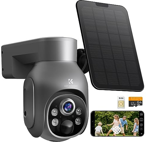 K&F CONCEPT 3G/4G LTE Cellular Security Camera with SD&SIM Card (Verizon/AT&T/T-Mobile), No WiFi Needed, Solar Powered, 2K Live Video, 360° PTZ, Color Night Vision, 2 Way Talk, Motion&Siren Alert