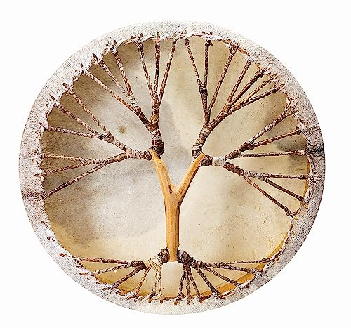 Terré Schamanentrommel Ziegenfell Ø 50 cm mit Griff im Baum Stil Rahmentrommel im mysevendo Set Rund Shaman Drum Goat Skin inkl. Stick