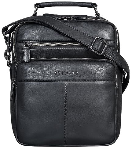 STILORD 'Joe' Modische Herrentasche zum Umhängen aus Leder Schultertasche Männer Umhängetasche Echtleder Studenten Tasche, Farbe:schwarz