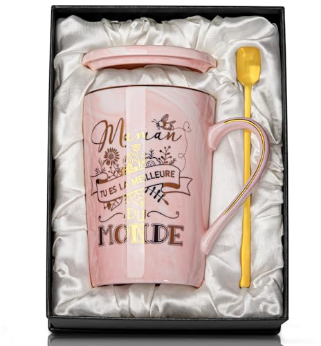 Cadeau Anniversaire Maman, Mug Marbré Maman Tu Es La Meilleure Du Monde | Avec Coffret Cadeau,Couvercle, Cuillère et Carte, Idée Cadeau pour Future ou Jeune Maman, Anniversaire, Noël