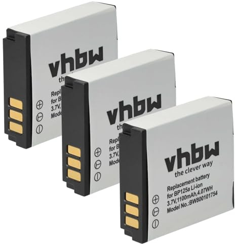vhbw 3X Batterie Remplacement pour Samsung IA-BP125A pour caméra vidéo caméscope (1100mAh, 3,6V, Li-ION)