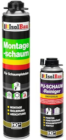 Isolbau Kit de mousse de construction – Comprend 1 mousse de montage 1K B2 avec un excellent son et une isolation thermique (750 ml chacune) et 1 nettoyant pour mousse de polyuréthane (500 ml)
