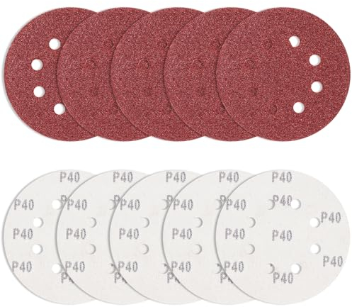 Bolatus 10 Pezzi di Carta vetrata 125 mm 40 Grana, Dischi abrasivi Rotondi, levigatrici orbitali a 8 Fori, per sbavare e levigare Punti di Saldatura