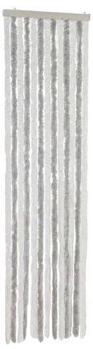 vidaXL Rideau Anti-Mouches, Store Anti-Insectes avec Crochet, Rideau de Porte Longueur et Largeur Réglables, Gris Clair et Blanc 56x200 cm Chenille