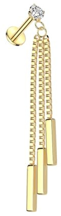 beyoutifulthings 1 Knorpel Ohr-Stecker 3 Ketten-Anhänger Stab Gold Zirkonia Clear Piercing-s Chirurgenstahl Schraub-Verschluss Stab 6-mm lang
