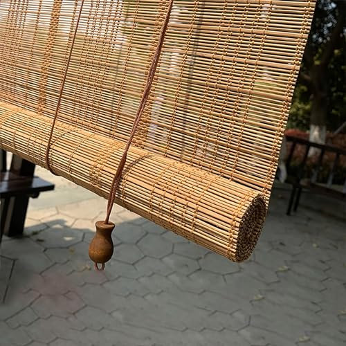 SGSKEIEY Retro Bambus Rollo ohne Bohren 45-170cm Blickdicht Für Outdoor Indoor, Rollo Bambus Raumteiler Balkon Küche Natur Holzrollos,Sonnenschutz und Sichtschutz (50×170cm/20×68in,Shading 50%)