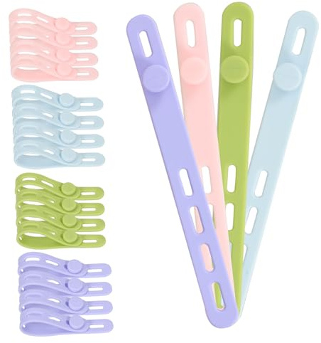 LIFKICH 20pcs Silicone Cable Ties and Cord Wraps Adjustable Wire Organizers for Office and Home Desk Cable Management Non-Slip Data Straps in Pink Blue Purple Green