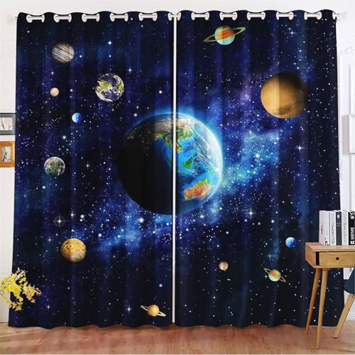 Fadaing Universum Verdunkelungsvorhänge mit Ösen, Kinder 50x140cm 2er-Set | Optimal abgestimmtes 2er-Set: 2x50x140cm ergibt Gesamtmaß 100x140cm für volle Fensterabdeckung