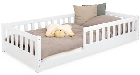 Ehrenkind® Bodenbett Lille | Kinderbett mit abnehmbaren Rausfallschutz aus Massivholz FSC® zertifziert inkl.hochwertigem Lattenrost | Bodenbett 90x200 | Kinderbett 90x200 Weiß