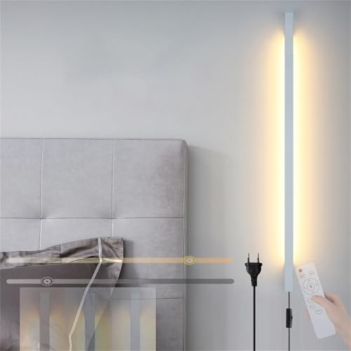 TZSMUM Wandleuchte Dimmbare Innen LED Wandlampe mit Fernbedienung 10-100% Einstellbar Wandbeleuchtung mit Schalter und Stecker Wandleuchte Schlafzimmer Wohnzimmer Treppenhaus Kinderzimmer (Weiß,60CM)