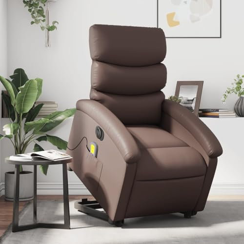 Homgoday Massagesessel mit Aufstehhilfe Elektrisch Fernsehsessel Relaxsessel mit Liegefunktion, Aufstehsessel Seniorensessel Ruhesessel TV Sessel für Wohnzimmer Braun Kunstleder