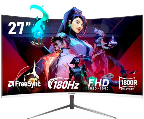 Gawfolk Écran PC 27 Pouces incurvé 180Hz Gaming Computer Moniteur, FHD 1080p, 1800R,1ms,178 ° Grand Angle, synchronisation Libre, HDR, Ultra - Mince Lunette, DisplayPort 、HDMI - Blanc