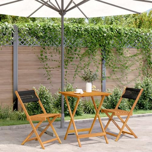 Somanki 3-TLG. Bistro-Set Schwarz Polypropylen und Massivholz, Gartenset Tisch Und Stühle, Balkon Möbel Für Kleinen Balkon, Terrassenmöbel, Balkonset, Balkonmöbel - 3281757
