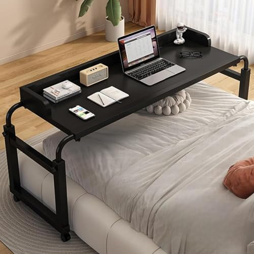 Betttisch, Überbetttisch, verstellbarer Überbettschreibtisch, 115–210 cm, Computertisch, mobiler Nachttisch mit 4 Rädern, Esstablett, Schreibtisch, rollbarer medizinischer Tisch für Doppelbett-/Q