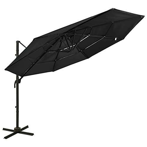 Juroupi Ombrellone a 4 Livelli con Palo in Alluminio Nero 3x3 m,Ombrellone,Ombrellone da Giardino,Protezione UV,Ombrellone da Esterni-313834