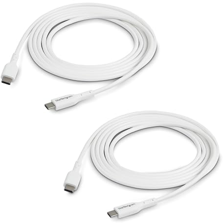 StarTech Cavo USB-C a USB-C da 1m 60W PD 2 Pezzi Bianco (USB2CC1MNCWHE2PK) | Set da 2 Cavi, Ricarica Power Delivery 3A, Sincronizzazione Dati, per Laptop e MacBook