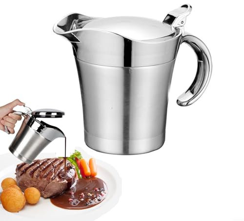 Saucière isotherme à double isolation en acier inoxydable avec couvercle à charnière, pichet à sauce isotherme pour sauce ou crème à la maison et à la cuisine, 750 ml