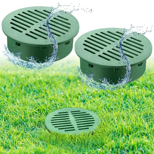Meonum 2 Pcs 6 Round Grate Drain Cover, Outdoor Round Flat Grate Cover Fits 6 Drain & Sewer, for Triple Wall Pipe, Corrugated Landscape Pipe, Small Lawns
