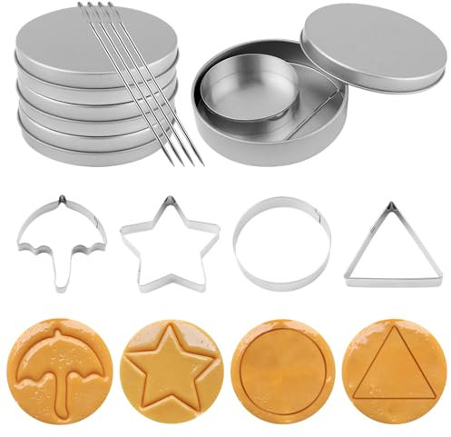 12pcs Stainless Steel Game Cookie Cutters, Korean Candy Sugar Making Tools with Umbrella, Triangle, Star, Round Biscuit Molds for Christmas, Valentine's Baking Kits, Tin Boxed Party Favors