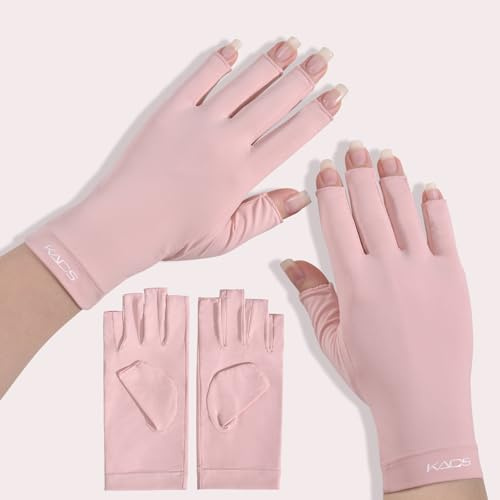 KADS UV Gloves for Nail Lamp, Professional UPF100+ UV Protection Fingerless Gloves for Manicures Nail Art, Pink