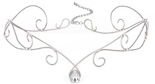 PartyforU Sliver Fairy Crown for Medieval Wedding Bride Headpiece, Renaissance Celtic Circlet for Festival Cosplay