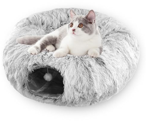 Letto A Tuel Per Gatti,85 cm Tunel Per Gatti Grandi Con Palla Giocattolo Appesa,Letto A Cuccia Tunnel Pieghevole,Tunnel Rotondo A Forma Di Ciambelle Per Conigli E Piccoli Animali Domestici