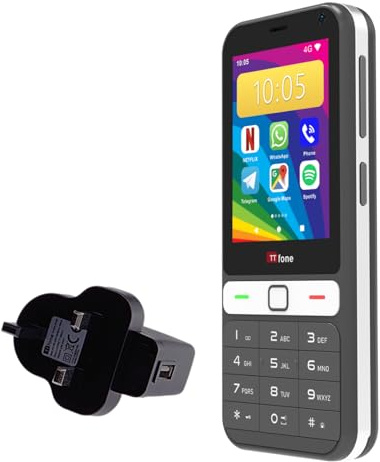 TTfone TT280 4G Compact Android Mobile Phone – 2.8 Touchscreen & Physical Keypad, Calls, Texts & Selected Apps, Dual SIM, USB-C, 2MP Camera – Unlocked - GiffGaff with Mains Charger