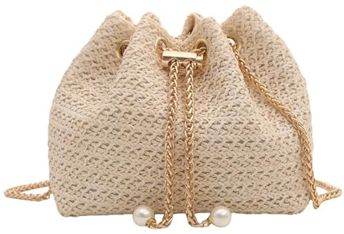 MLPKOI Stroh Strandtasche für Frauen, Sommer Stroh Clutch mit Kette Crossbody Tasche Vintage Boho Stil Umhängetasche, Strandtasche Strohtasche Umhängetasche Flechttasche,für Party Freizeit Date
