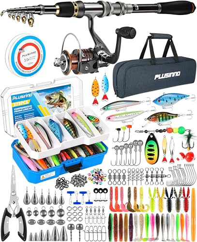 PLUSINNO Angelrute, Teleskop-Angelrute und Rolle, zusammenklappbar, Reise-Angelrute, Starter-Set, Kohlefaser-Angelruten und 12 + 1 Kugellager, Edelstahl, Angelgeschenke für Herren