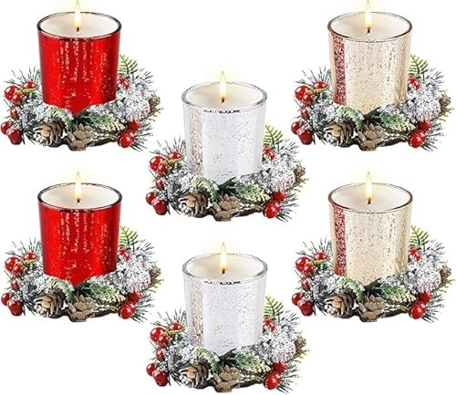 6 Stück Weihnachten Teelichthalter Glas, Weihnachten Votivkerzenhalter, Weihnachtskerzenringe, Kerzenhalter Teelicht, Teelichtgläser, Für Kerzen Deko Hochzeitsdeko Windlichter Halloween