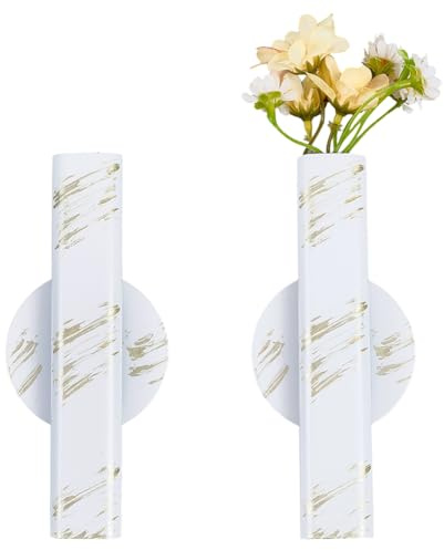 GORGECRAFT 2 weiße Wandvase Aus Metall Und Eisen Selbstklebend Für Pflanzen Getrocknete Blumen Zur Wandmontage Kunstdekoration Halter Vasen Für Zuhause Büro Wohnzimmer Schlafzimmer