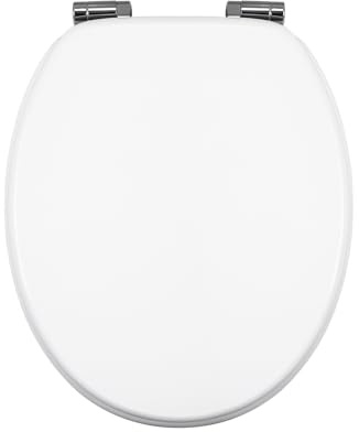 Fanmitrk WC Sitz mit Absenkautomatik Holz, Toilettendeckel aus MDF, Holzkern Toilettensitz, Klobrille Weiß