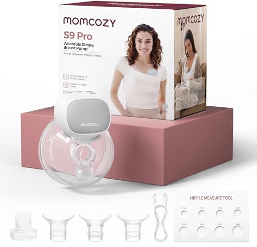 Momcozy S9 Pro Wearable Breast Pump, Hands-Free Single Electric Pump, Gray | Portable, 2 Modes, 9 Levels, LED Display & Quiet, Leak-Free Design