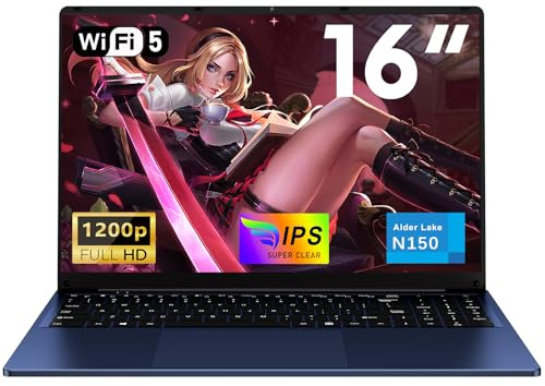 NAIKLULU 16 Pulgadas Ordenador Portatil RAM 16GB SSD 512GB, Processor N150 (1,2 a 3,6GHz) Laptop 2026, Pc Portatil Notebook Computadora Portatil, 6000Mah/Teclado Completo Retroiluminado/1920x1200P