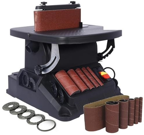 Vertical Oscillating Spindle and Belt Sander Combo with Tilting Table for Woodworking and Grinding Curves