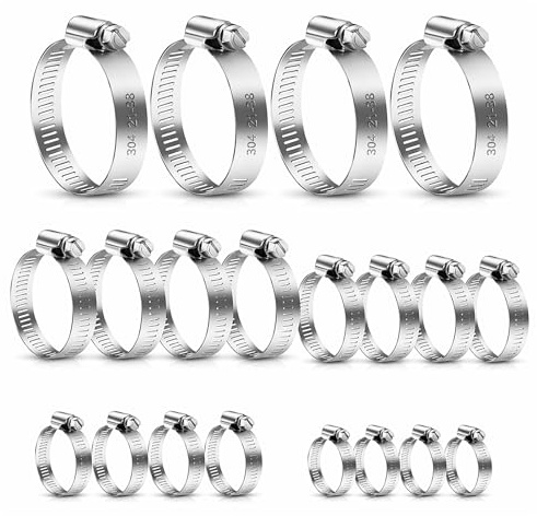 WELHAEPI 20 Pcs Collier Serrage, 6-38mm Inox 304 | 20 Pièces 6-38mm Colliers de Serrage Réglables – Inox 304 pour Tuyau d'Eau, Gaz & Automobile
