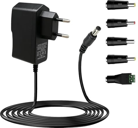 Fuente de alimentación 12V 2A Universal Adaptador AC 24W con 5 Conectores, Compatible con Tiras LED, Router, cámara y Dispositivos de 12V 1A, Cable de 1 m