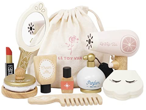 Le Toy Van - Wooden Cosmetic Set With Bag Role Play Toy | Star Beauty Bag Pretend Play Set - Suitable For 3 Years +,Multicolor,16 x 16 x 17.8 centimetres | beauty bag included, pretend play toy, role play accessories, 16 x 16 x 17.8 cm
