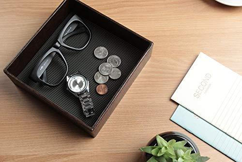 JackCubeDesign Leather Rubber Finger Scraper Mat Valet Tray Storage Tray Cosmetic Stationery Organiser Catch-All for Keys, Phone, Wallet, Coin, Jewelry and More(Brown, 17.5 x 17.5 x 4.8 cm) - :MK206B