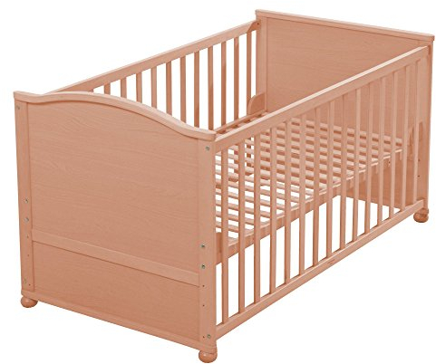 roba Kombi-Kinderbett 70x140 cm, natur, höhenverstellbar, mit Schlupfstäben, umbaubar zum Juniorbett